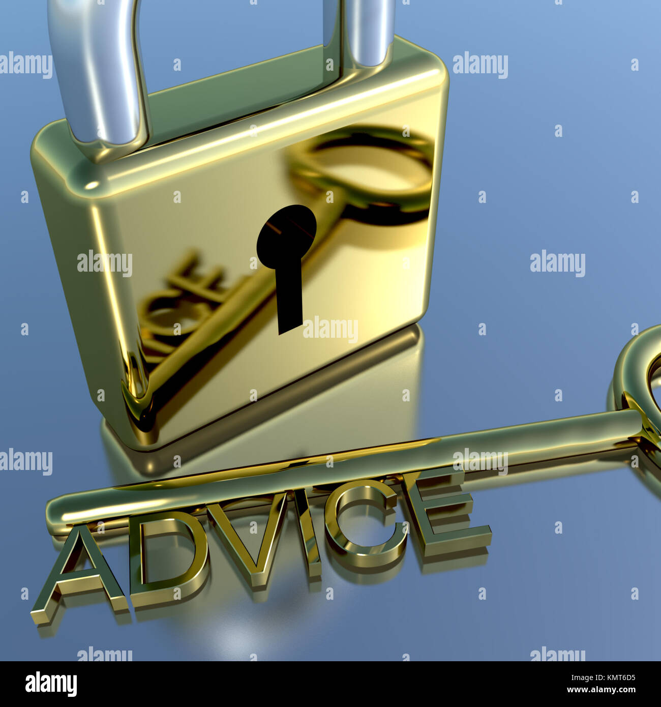 Padlock With Advice Key Showing Support Help Or Information Stock Photo