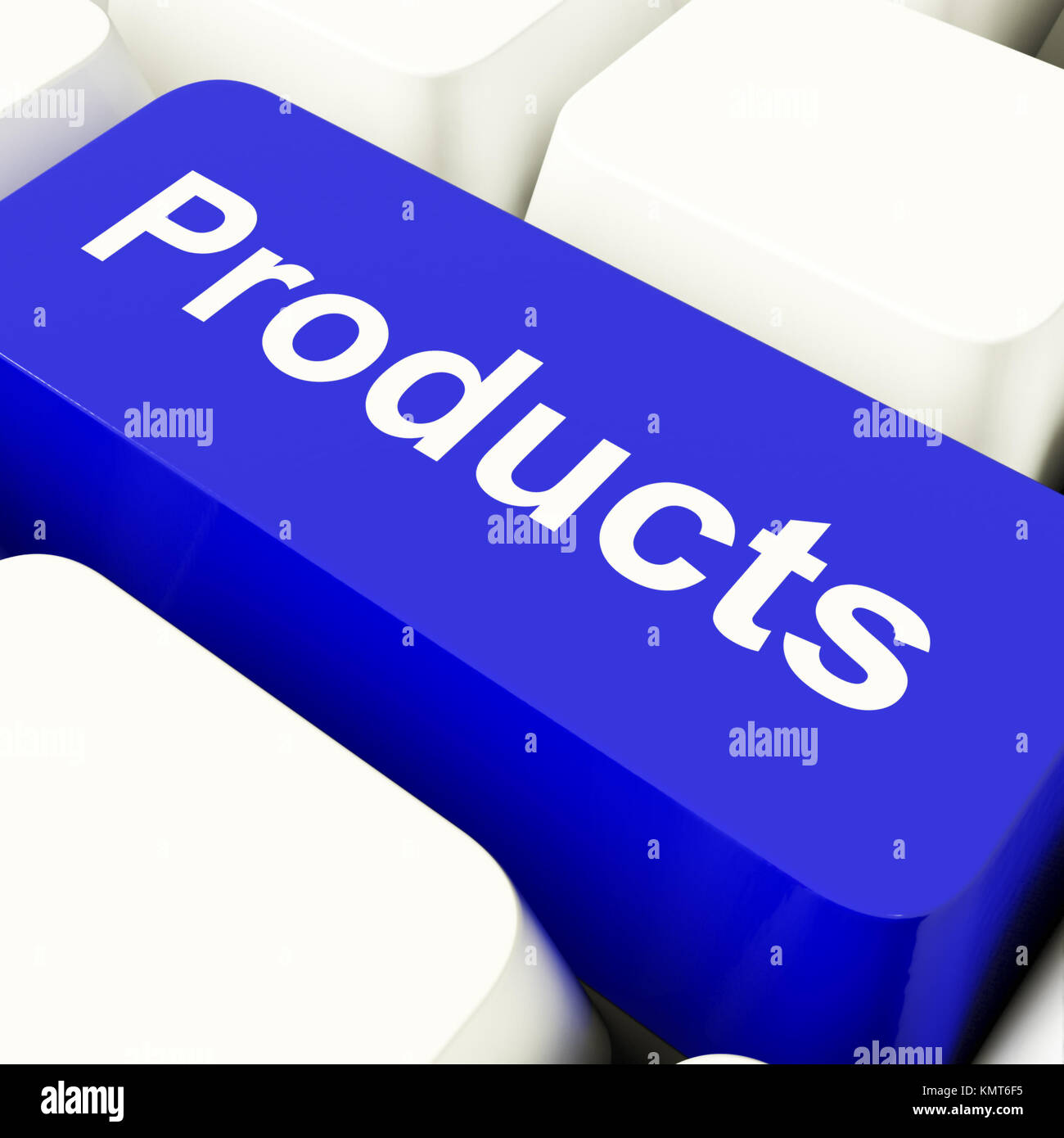 Products Computer Key In Blue Showing Internet Shopping Stock Photo
