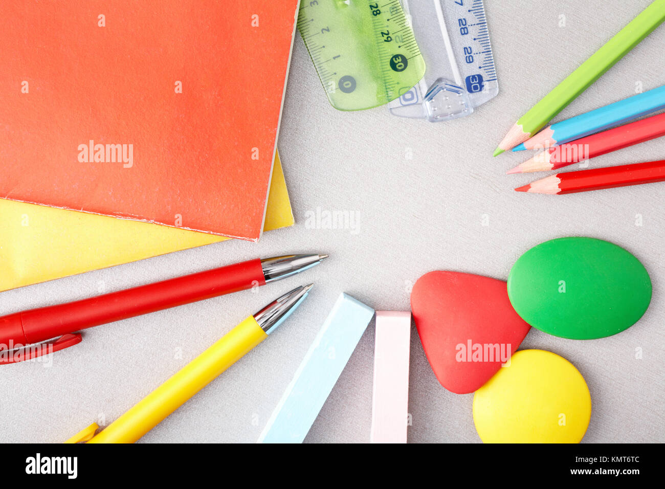 Close-up of various objects needed in school education process Stock Photo