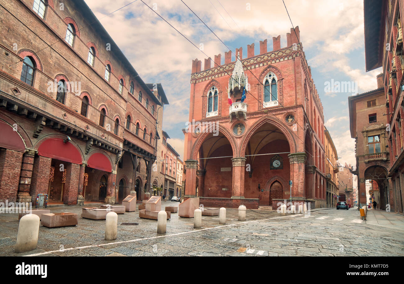 ancient buildings in street in the old city of Bologna, Italy Stock ...