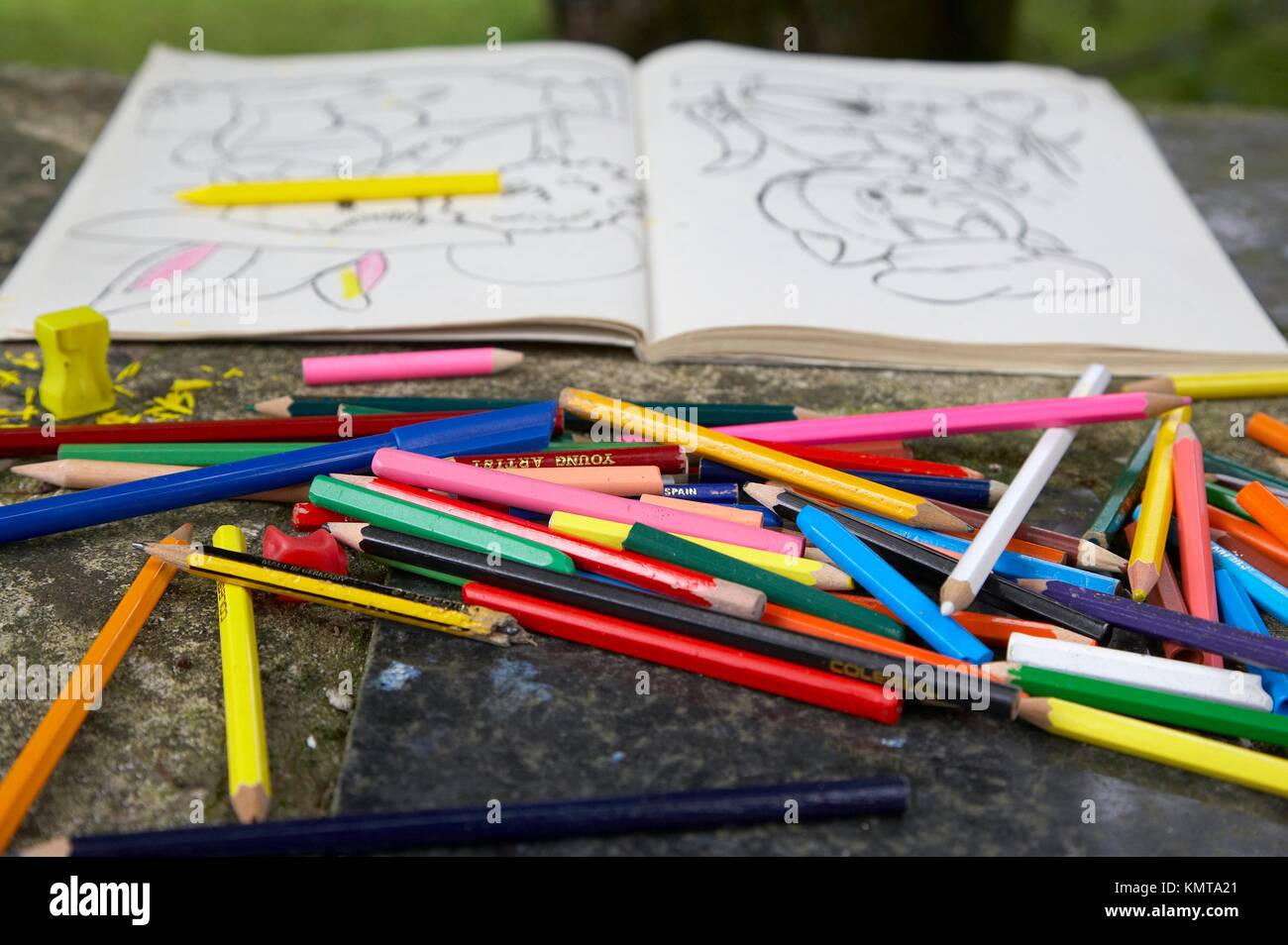 Crayons And Coloring Book Stock Photo Alamy
