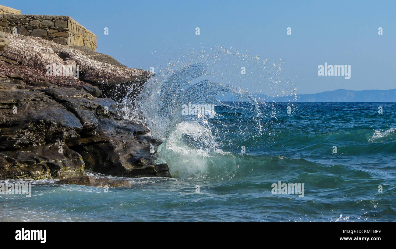 Deep blue sea and high waves at the coast of Turkey Stock Photo