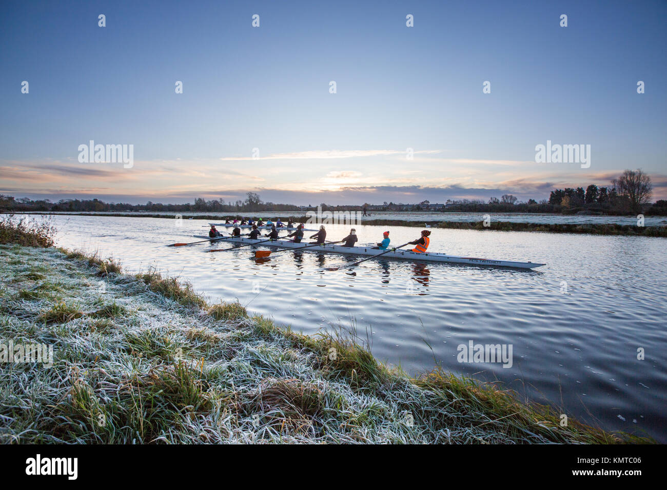 Rowers out on the River Cam in Cambridge on a cold freezing Saturday