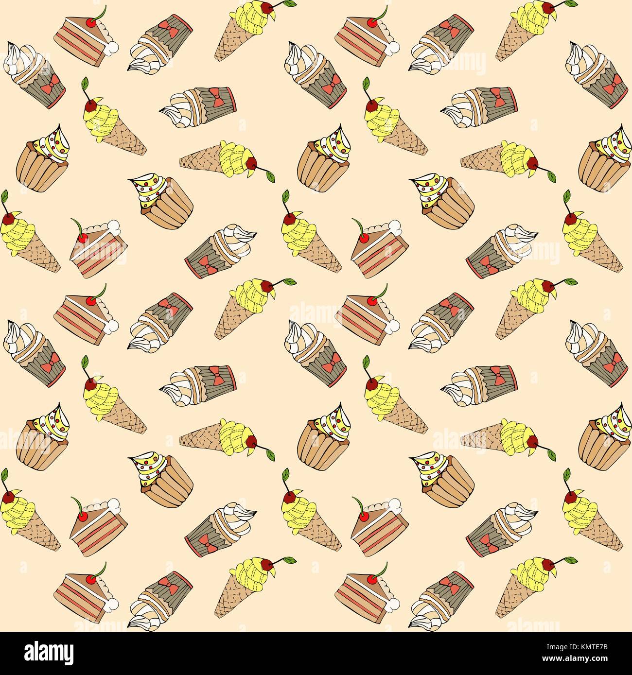 Seamless pattern with different sweet cakes Stock Vector