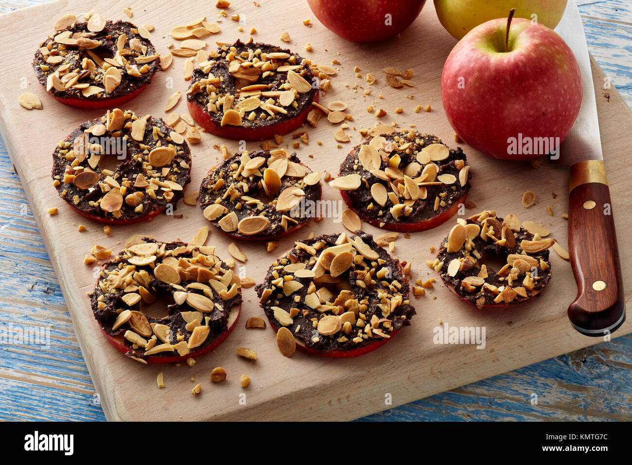 Nutty-chocolate-apple-slices Stock Photo