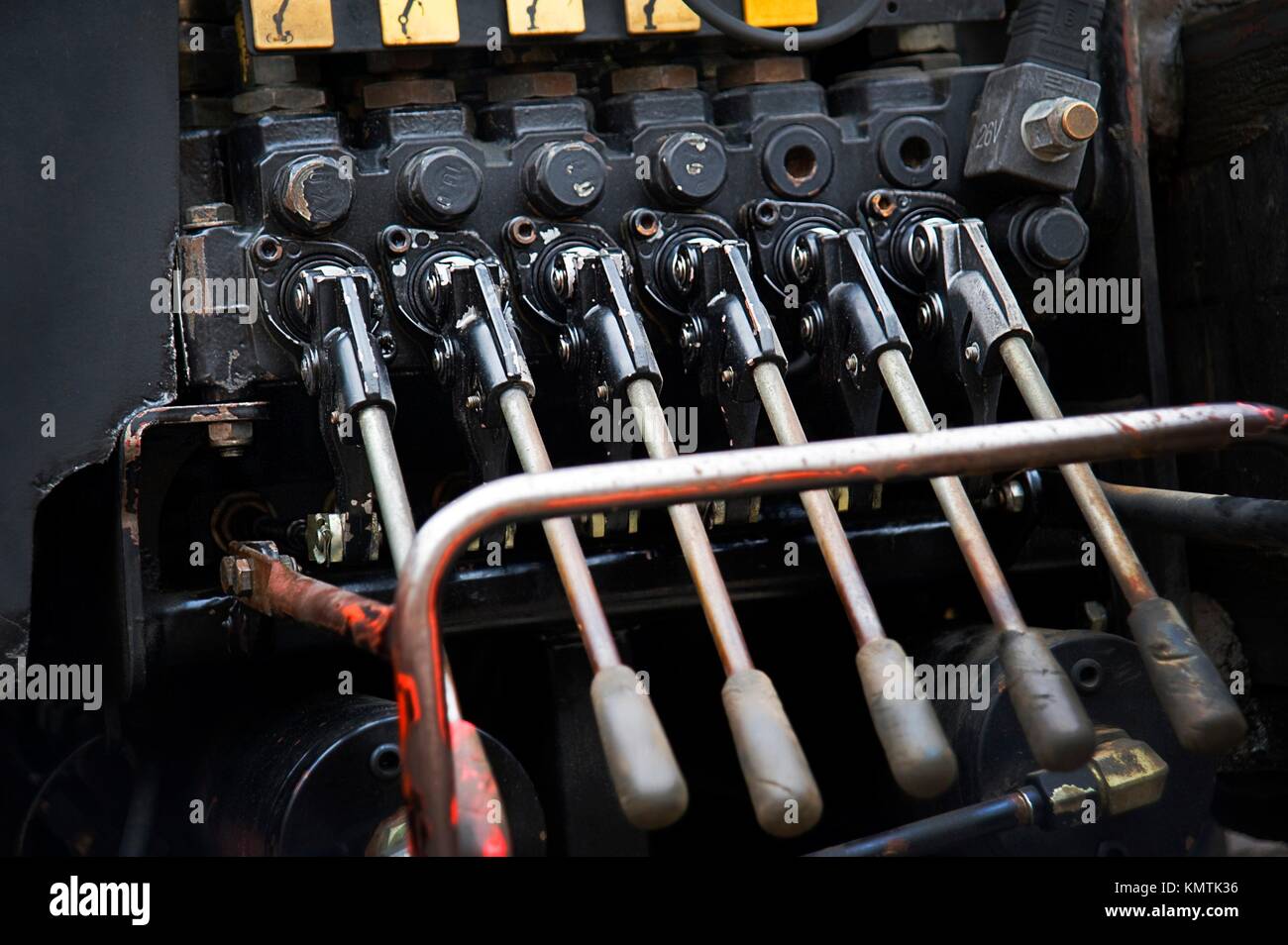 Closeset of levers for operating a crane Stock Photo Alamy