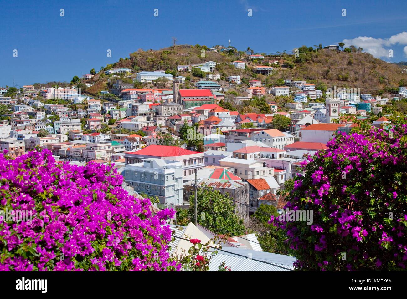 View of the city of St Grenada, West Indies, from an elevated