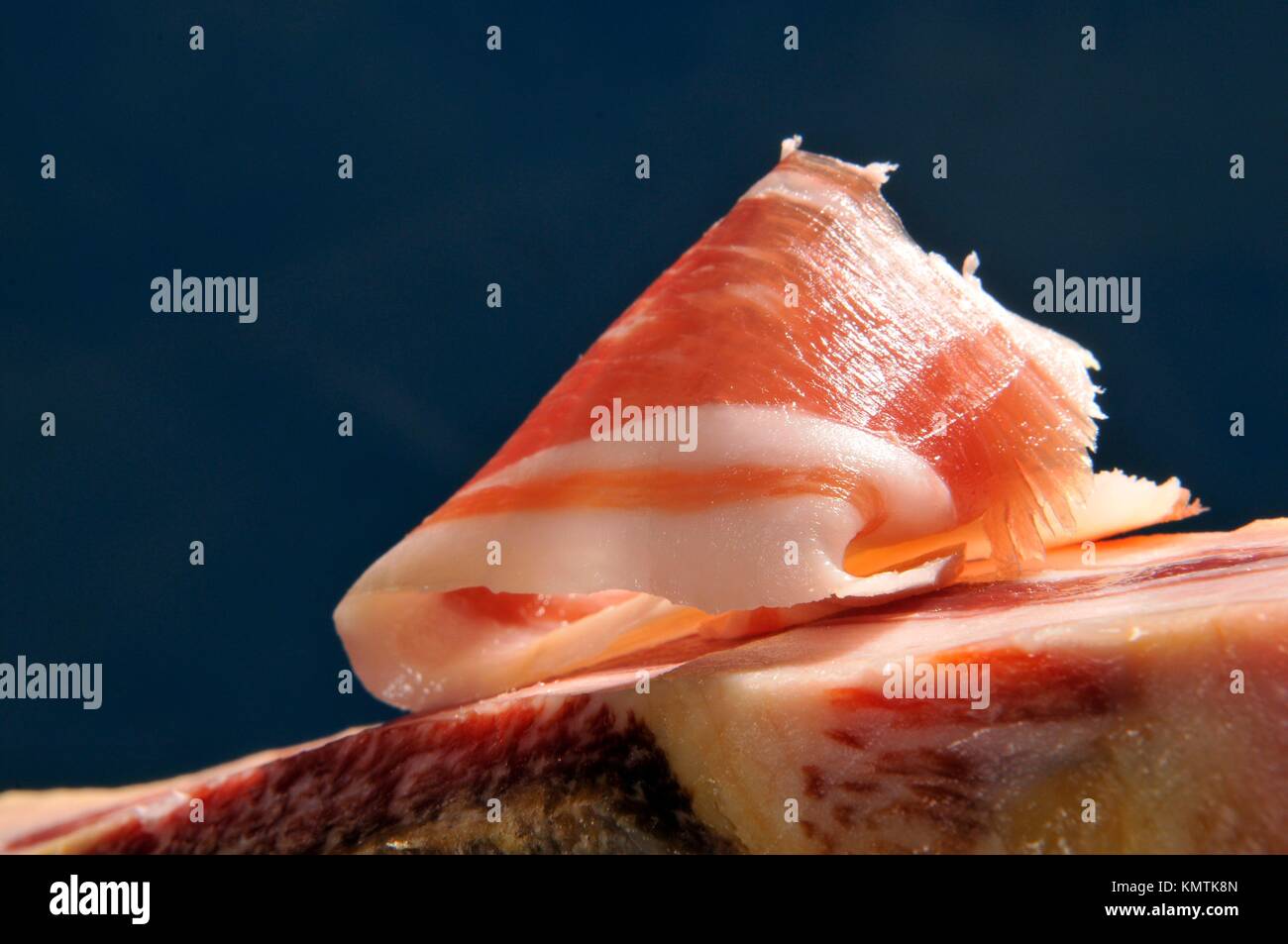 Cured ham slice, Loncha de Jamón curado ibérico bellota paletilla Stock