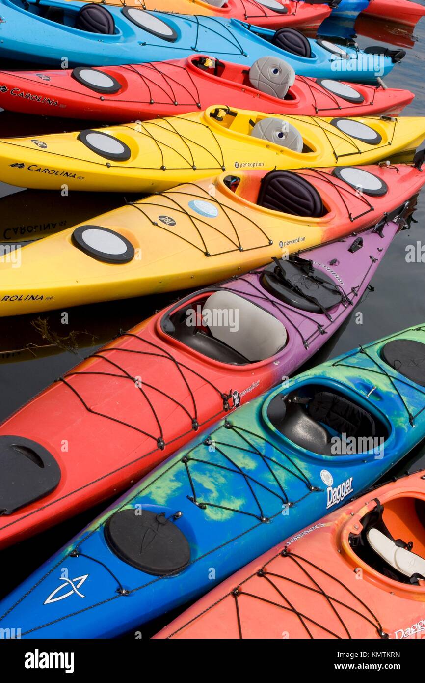 Kayaks lined up outside North Shore Kayak Outdoor Center in Rockport, MA  Stock Photo - Alamy
