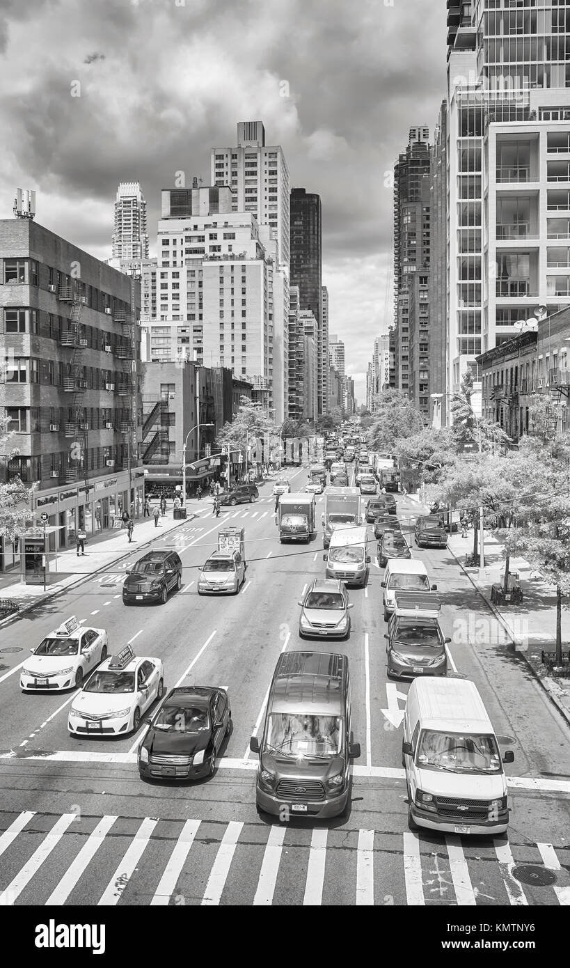 New York, USA - May 26, 2017: Traffic on the Second Avenue. It has carried one way traffic since June 4, 1951. Stock Photo