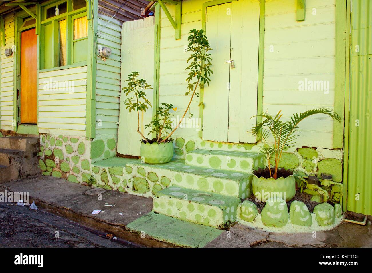 Brightly colored buildings on the Caribbean Island of Roseau, Dominica