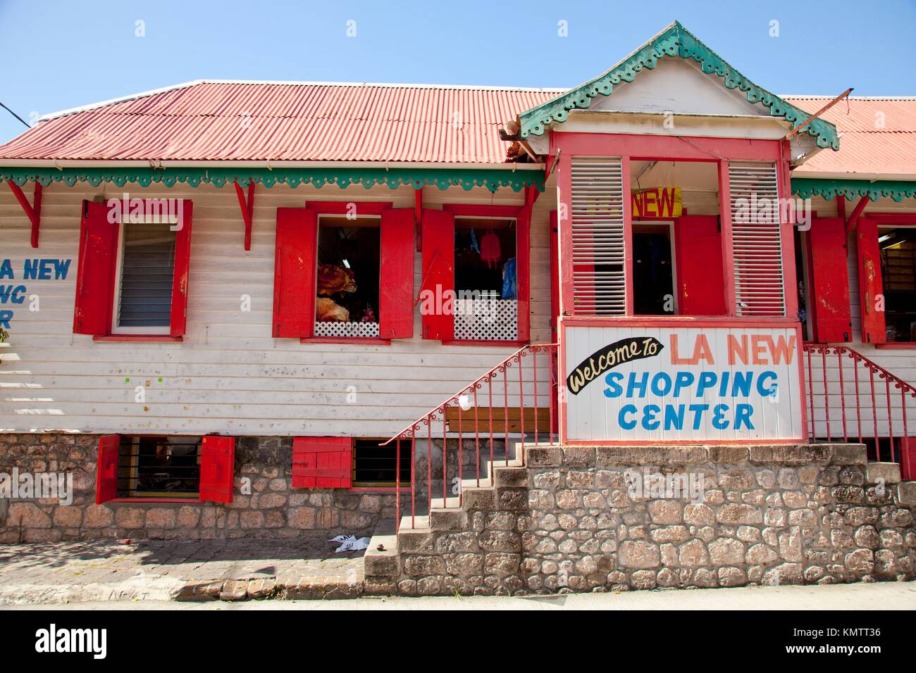Brightly colored buildings on the Caribbean Island of Roseau, Dominica