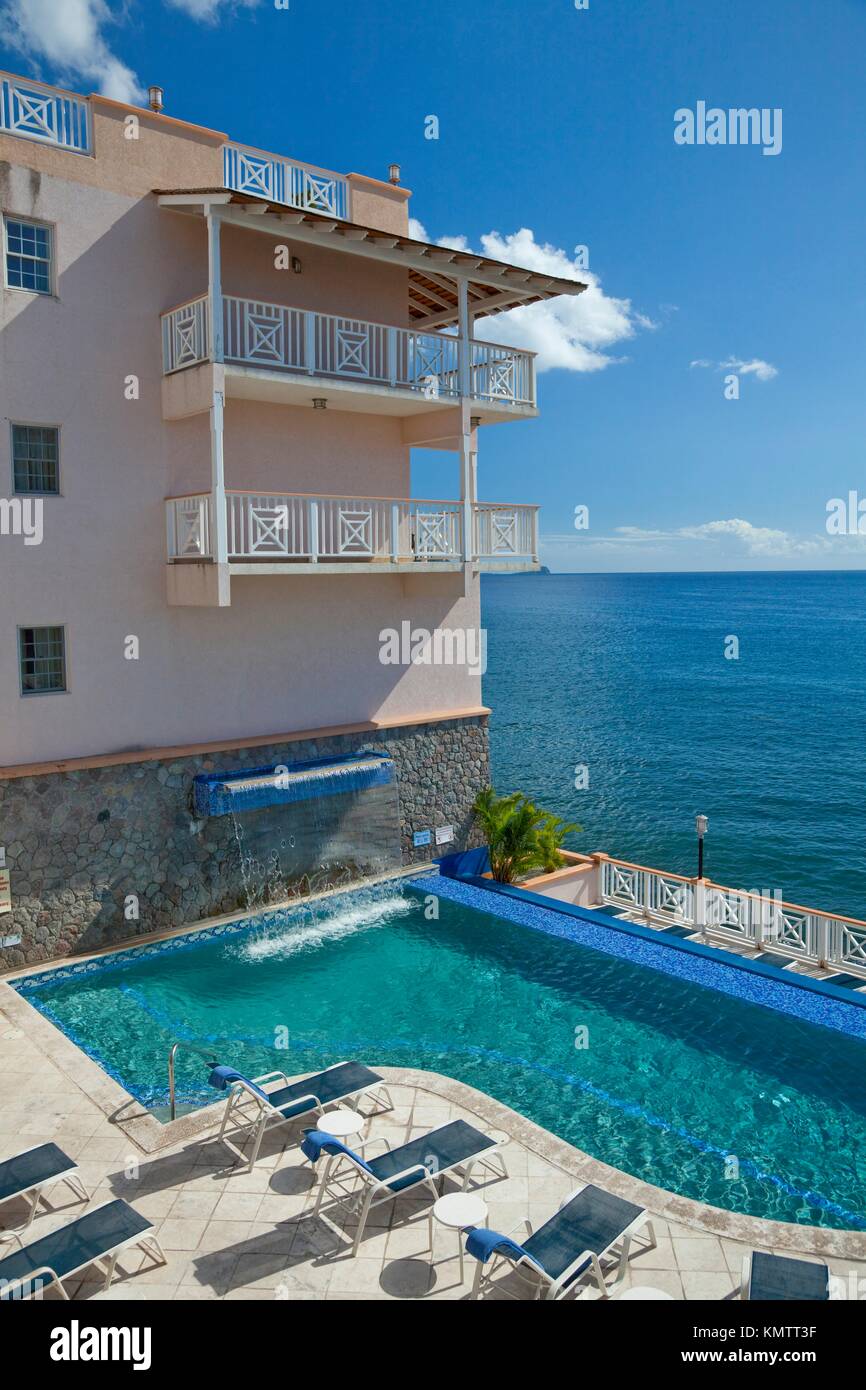 The pool area at the Fort Young Hotel resort in Roseau, Dominica, West
