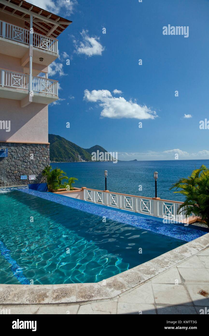 The pool area at the Fort Young Hotel resort in Roseau, Dominica, West