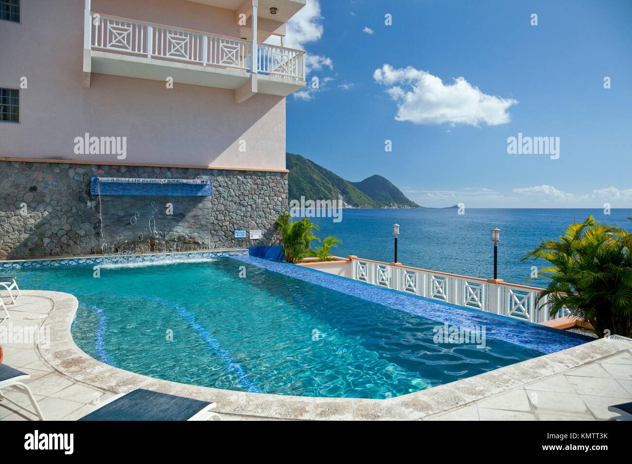 The pool area at the Fort Young Hotel resort in Roseau, Dominica, West