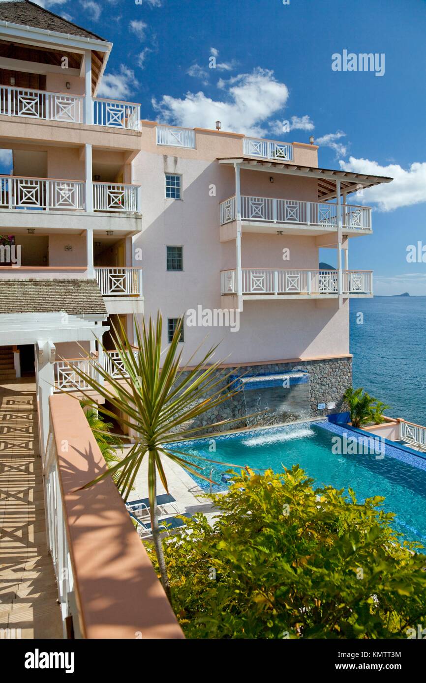 The pool area at the Fort Young Hotel resort in Roseau, Dominica, West