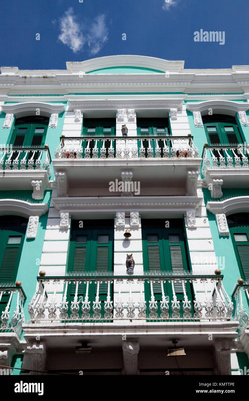 Buildings with balconies, window and doors in San Juan, Puerto Rico