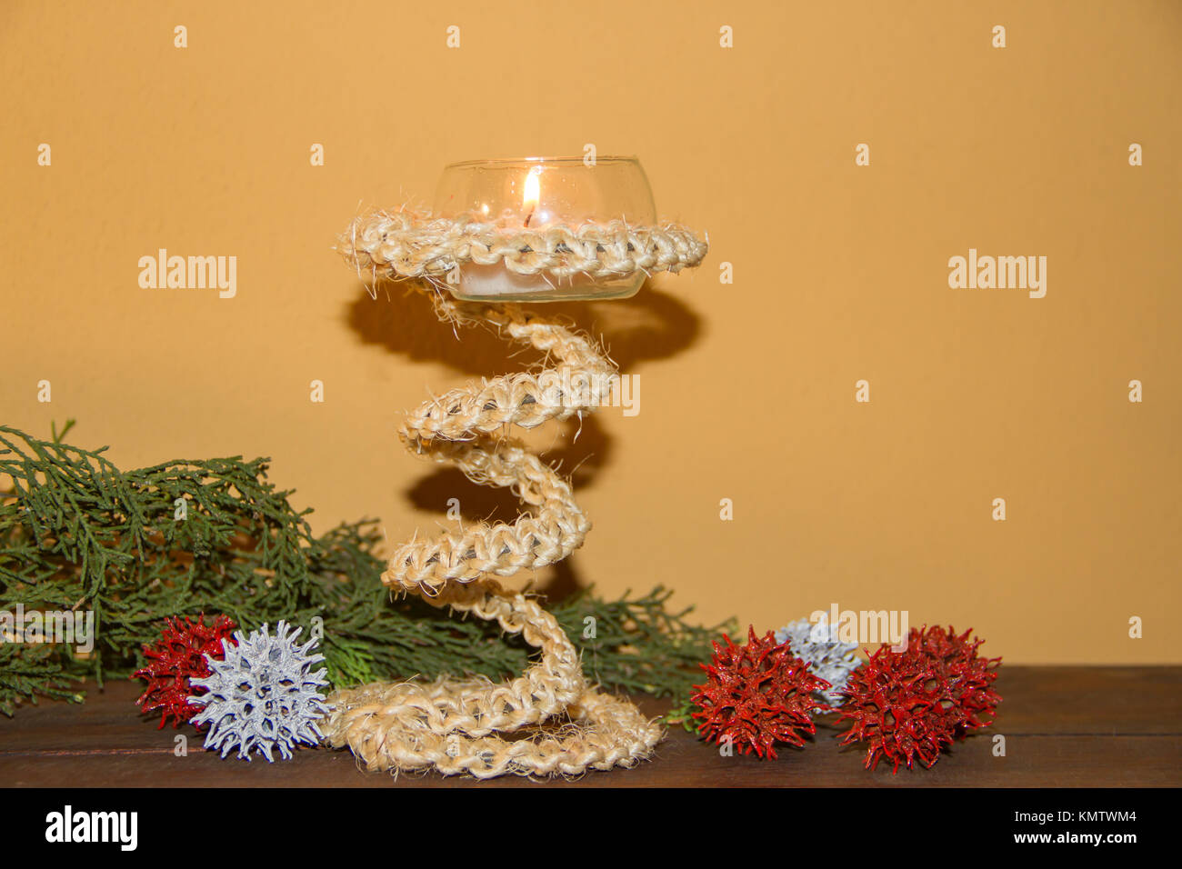 rustic handmade candlesticks made with recycled materials Stock Photo