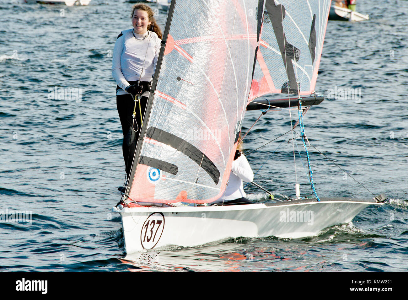 Children competing in the Australian Combined High School Sailing Championships 2013. Lake Macquarie. Australia. Young contestants raced in dinghies Stock Photo