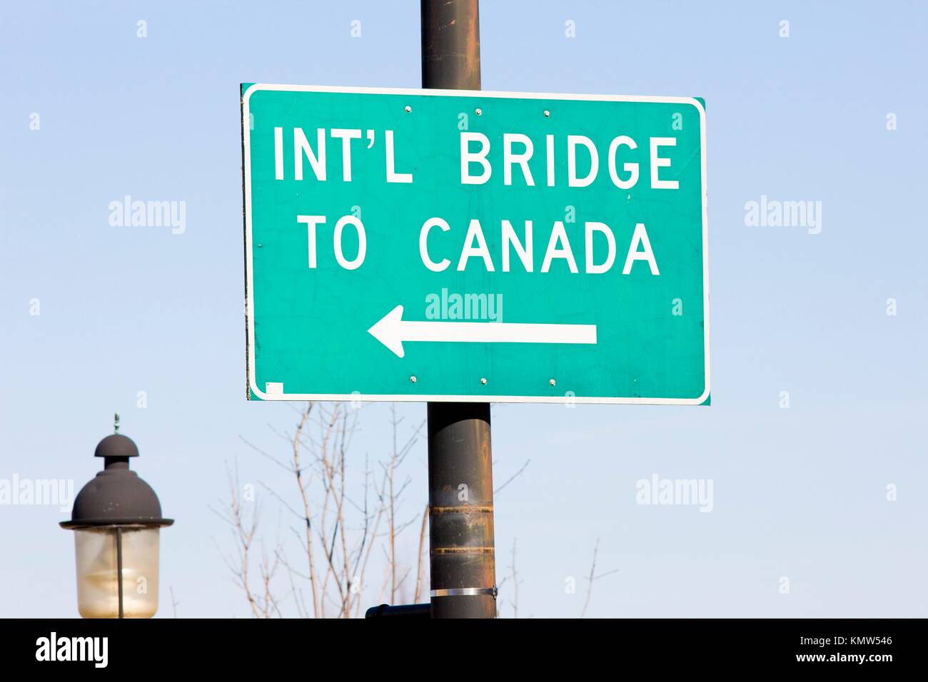 sign on the Canadian border, Calais, Maine, USA Stock Photo Alamy