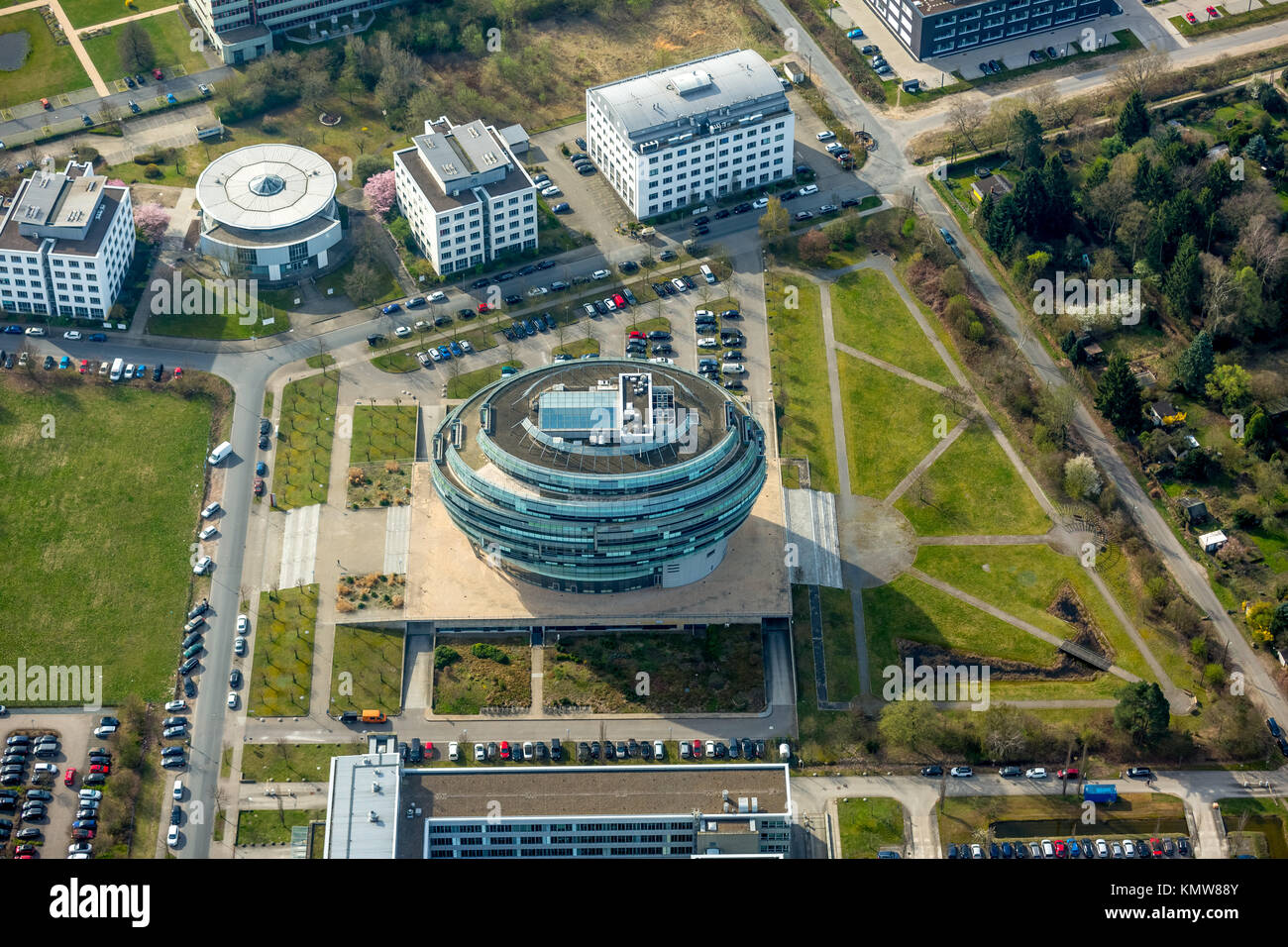 Office tower Heise headquarters in Hanover in spherical form, Heise Medien GmbH & Co KG, Heise Media Service GmbH & Co. KG, special architecture, Hano Stock Photo