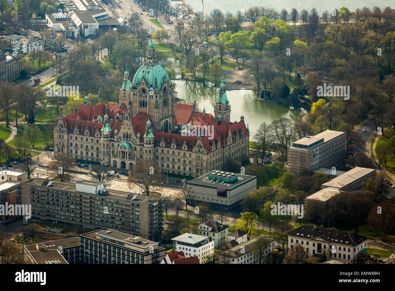 Neues Rathaus, Hanover landmark, Wilhelmine, castle-like magnificent building in eclectic style, City Council, City Hall dome, Hanover, state capital, Stock Photo