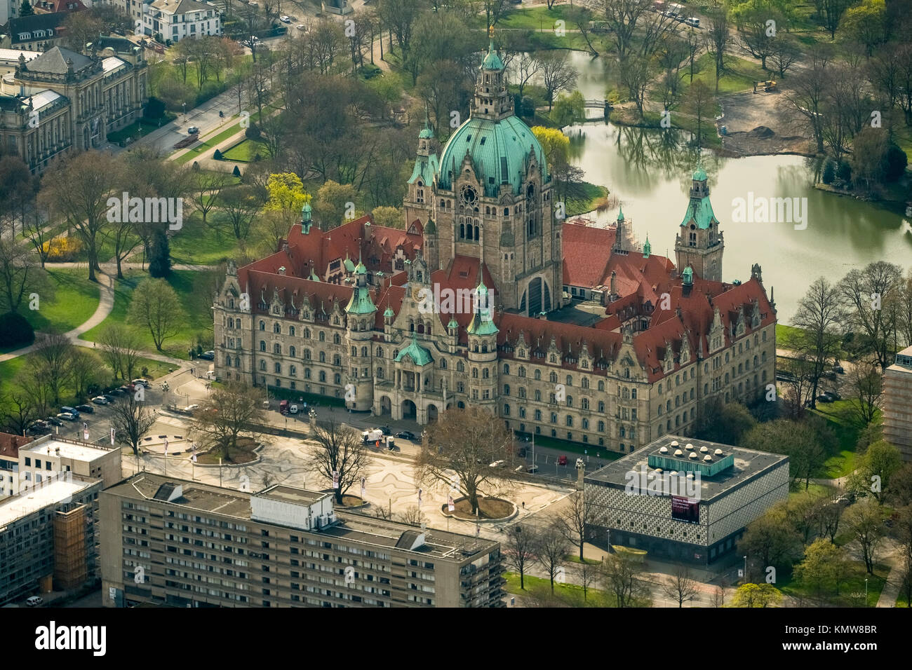 Neues Rathaus, Hanover landmark, Wilhelmine, castle-like magnificent building in eclectic style, City Council, City Hall dome, Hanover, state capital, Stock Photo