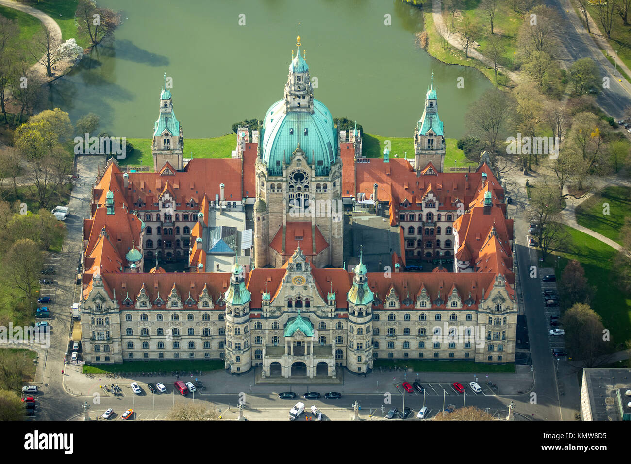 Neues Rathaus, Hanover landmark, Wilhelmine, castle-like magnificent building in eclectic style, City Council, City Hall dome, Hanover, state capital, Stock Photo