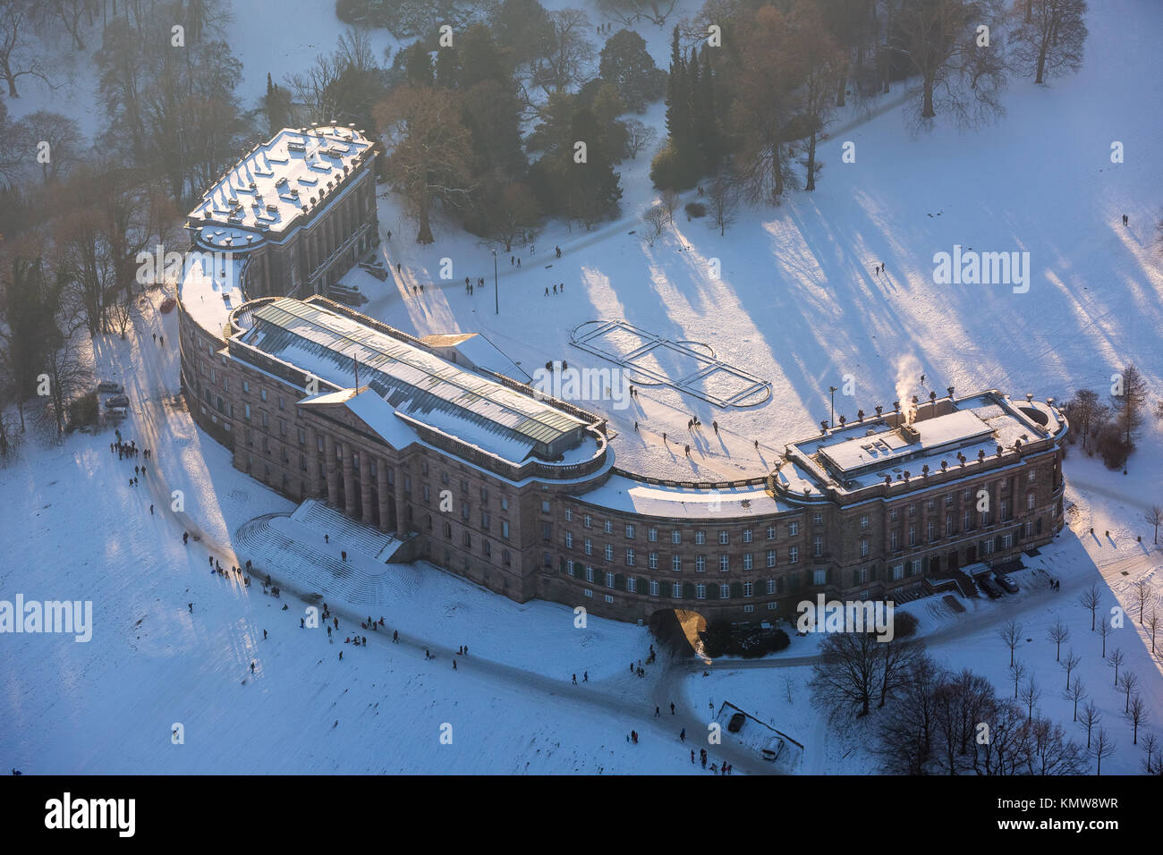 Wilhelmshöhe Palace is located in the mountain park Wilhelmshöhe Kassel, World Heritage Site, the style of classicism, Winter, Snow, Kassel, Bergpark  Stock Photo