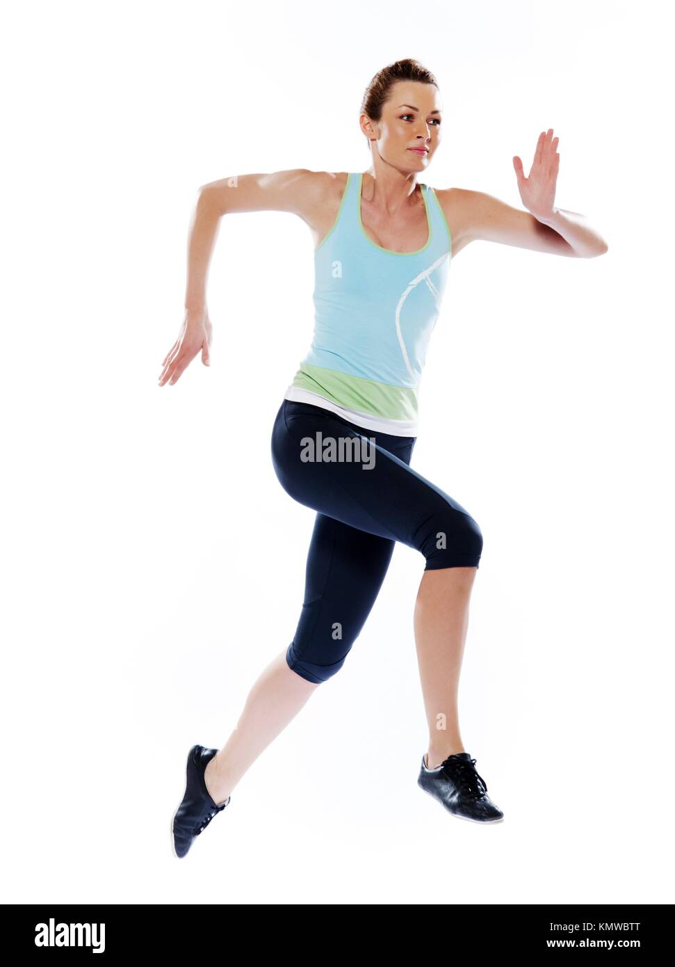 woman running on studio white isolated background Stock Photo - Alamy