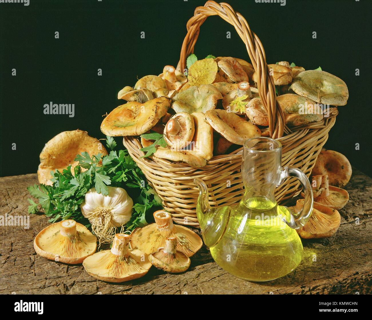 Mushrooms and oil Stock Photo Alamy