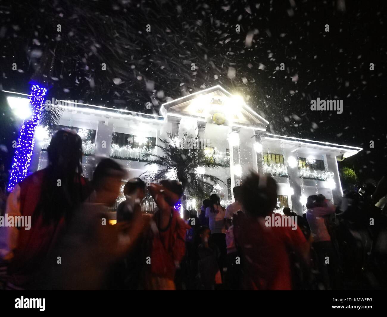 Lamitan City, Philippines. 08th Dec, 2017. The Municipal City Hall of Lamitan City is decorated with thousands of colorful LED Christmas lights and highlighted with snow machine which makes the city a Christmas attraction for both Catholic and Muslims living in the Muslim dominated island. Lamitan City is the capital of Basilan, a province of the Autonomous Region in Muslim Mindanao (ARMM) with 65% Muslim population. Credit: Sherbien Dacalanio/Pacific Press/Alamy Live News Stock Photo