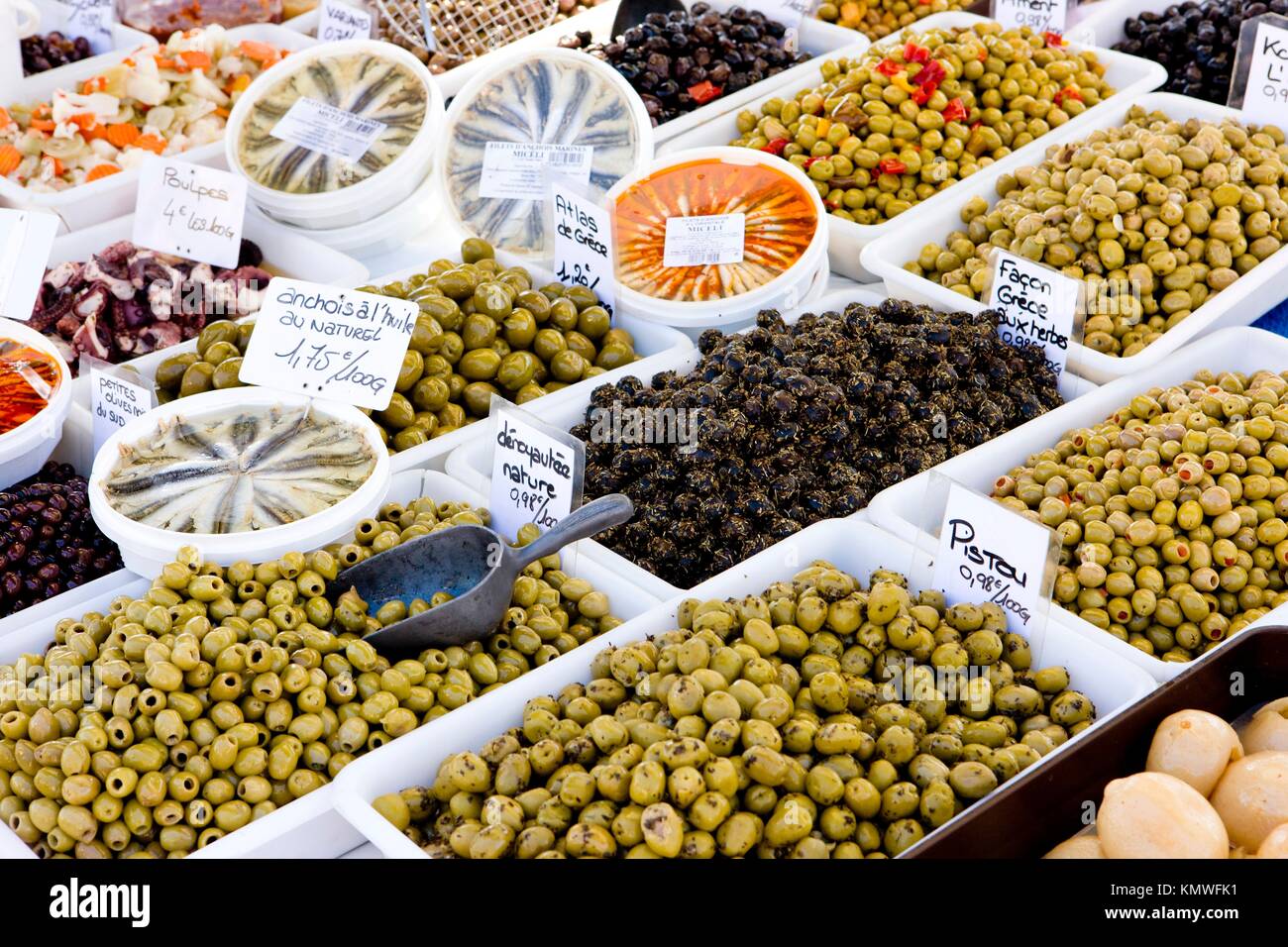 olives, street market in SallessurVerdon, Provence, France Stock