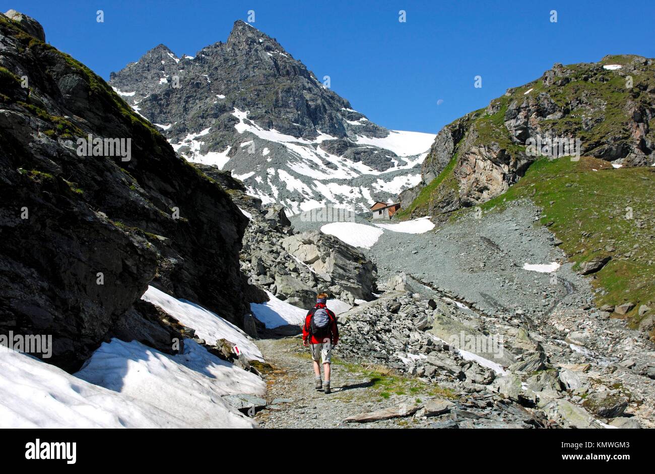 Hiking in the mountains of the Pennine Alps, Valais, Switzerland Stock Photo