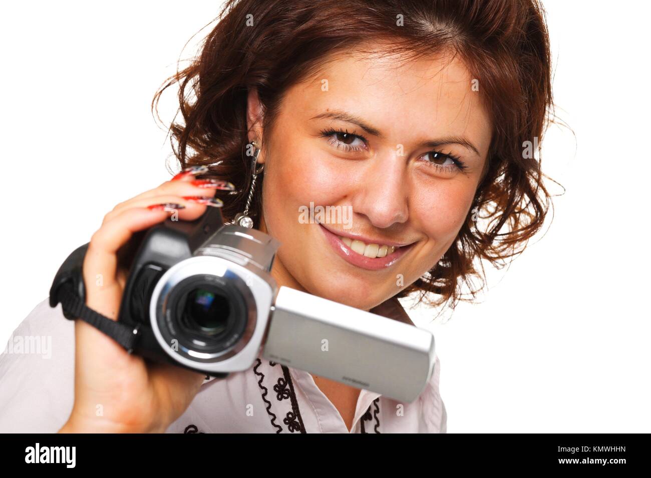 Woman with a video camera Stock Photo Alamy