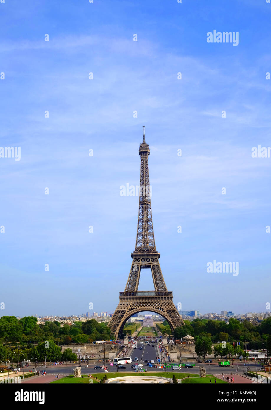 The symbol of France and Paris, the Eiffel Tower on a hot summer's day Stock Photo