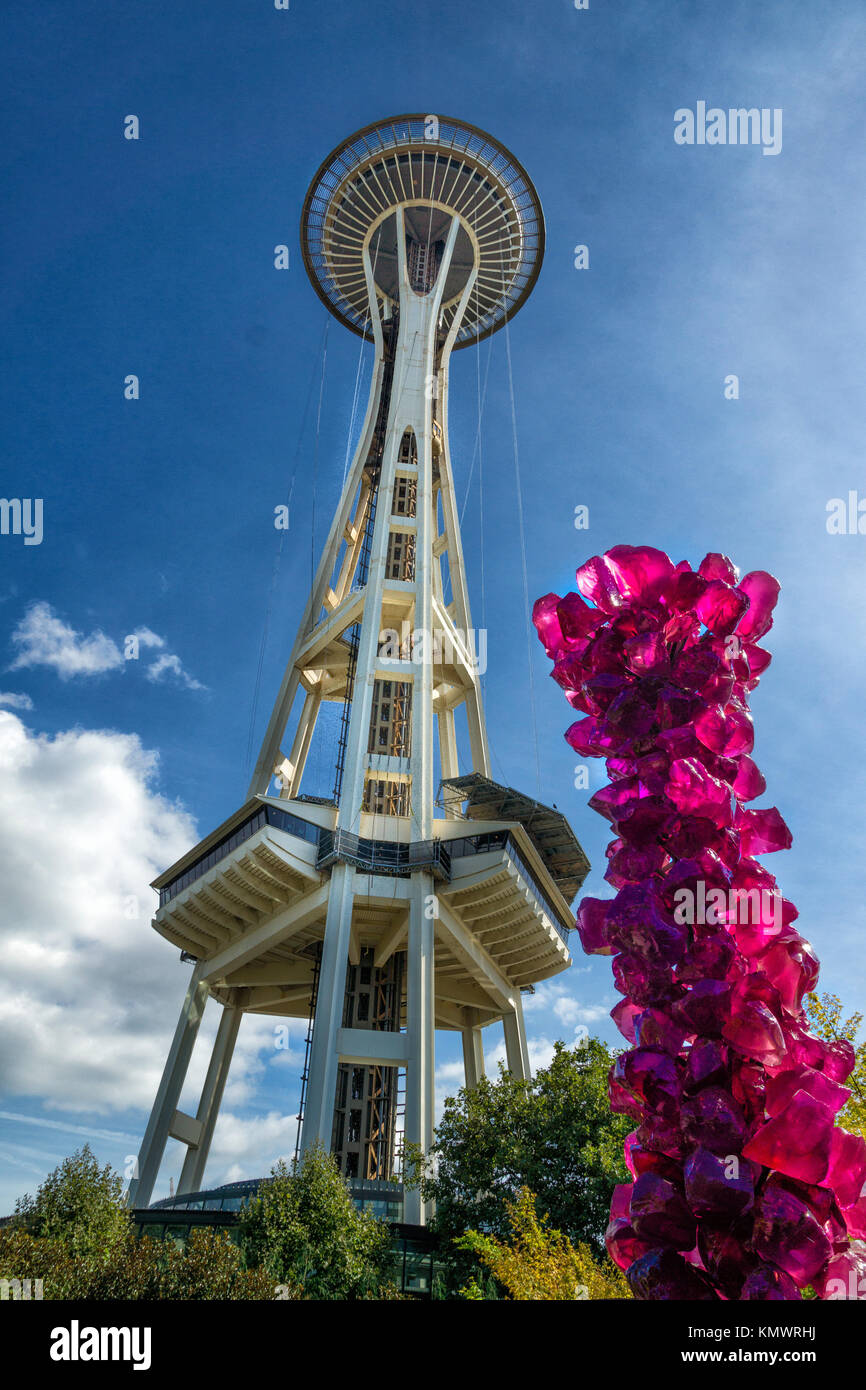 Space Neddle and glass sculpture in the Chihuly Glass garden, Seattle, Washington. Stock Photo