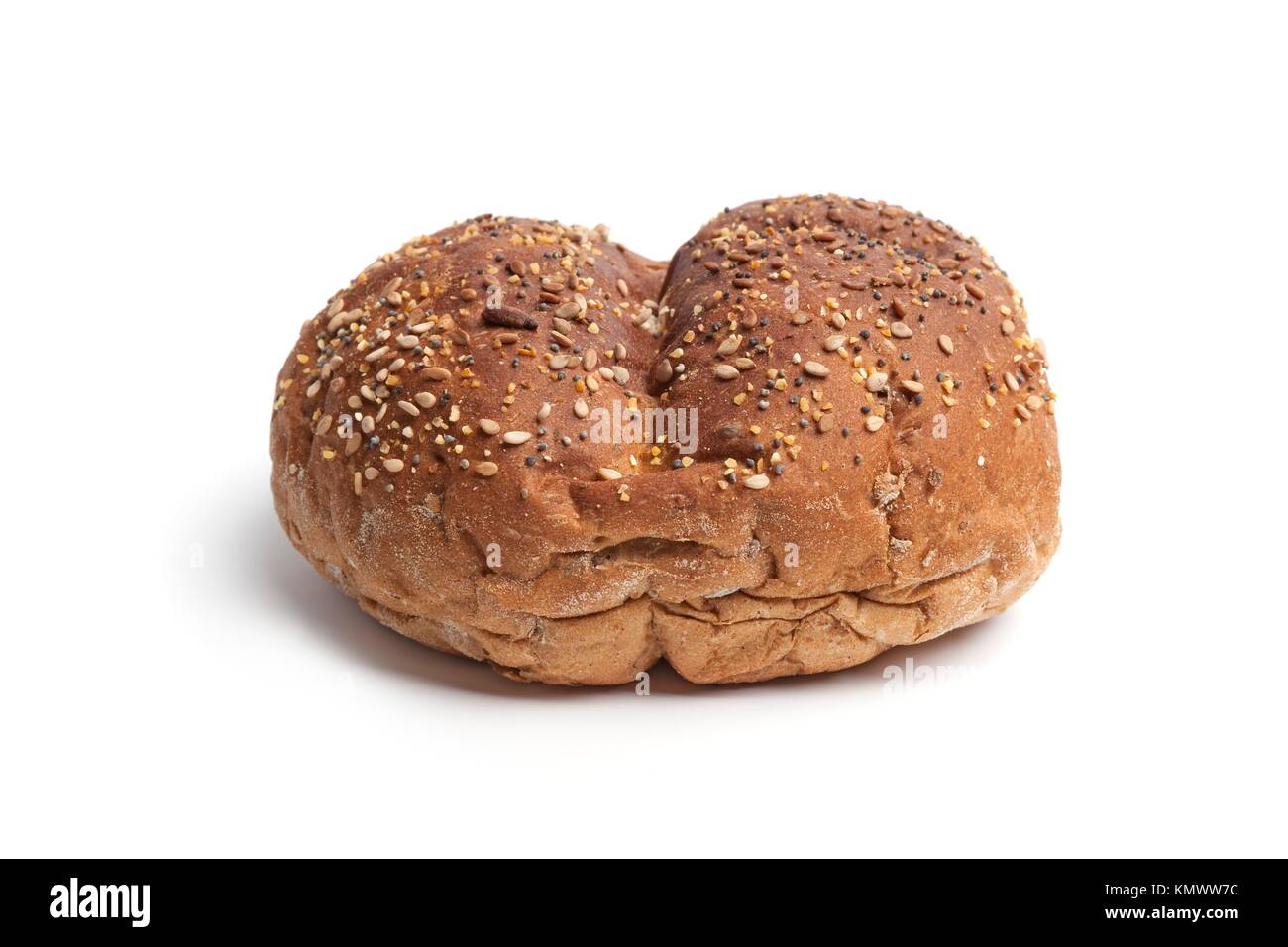One whole single multi grain bread roll isolated on white background Stock Photo
