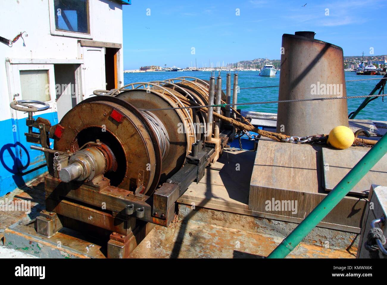 capstan winch of trawler fishing boat power engine to pull the net