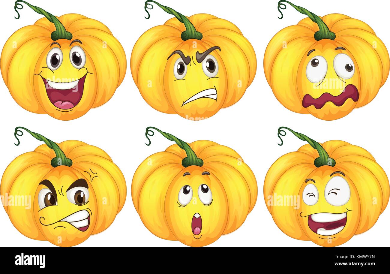 Pumpkins with different facial expressions illustration Stock Vector Image &amp; Art - Alamy