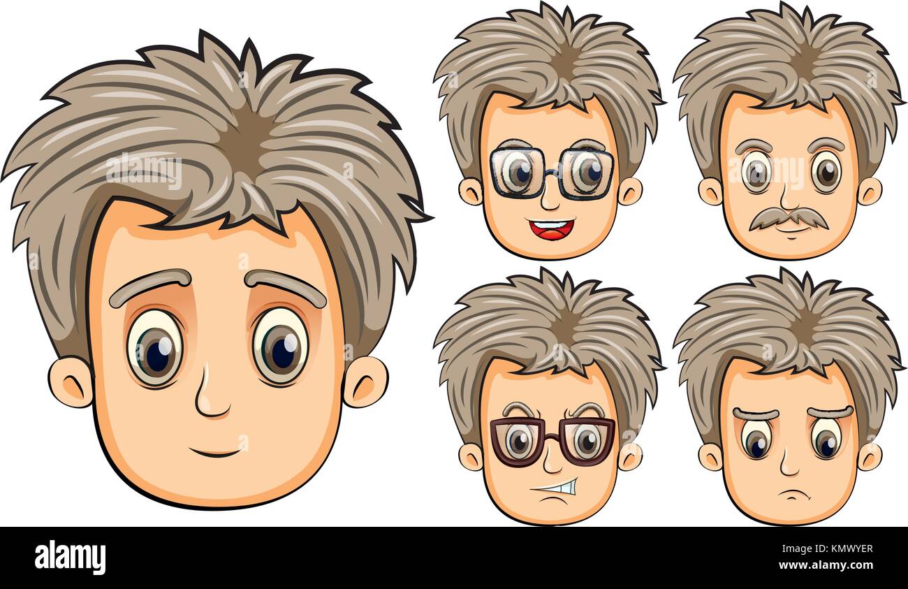 Man with different facial expressions illustration Stock Vector Image ...