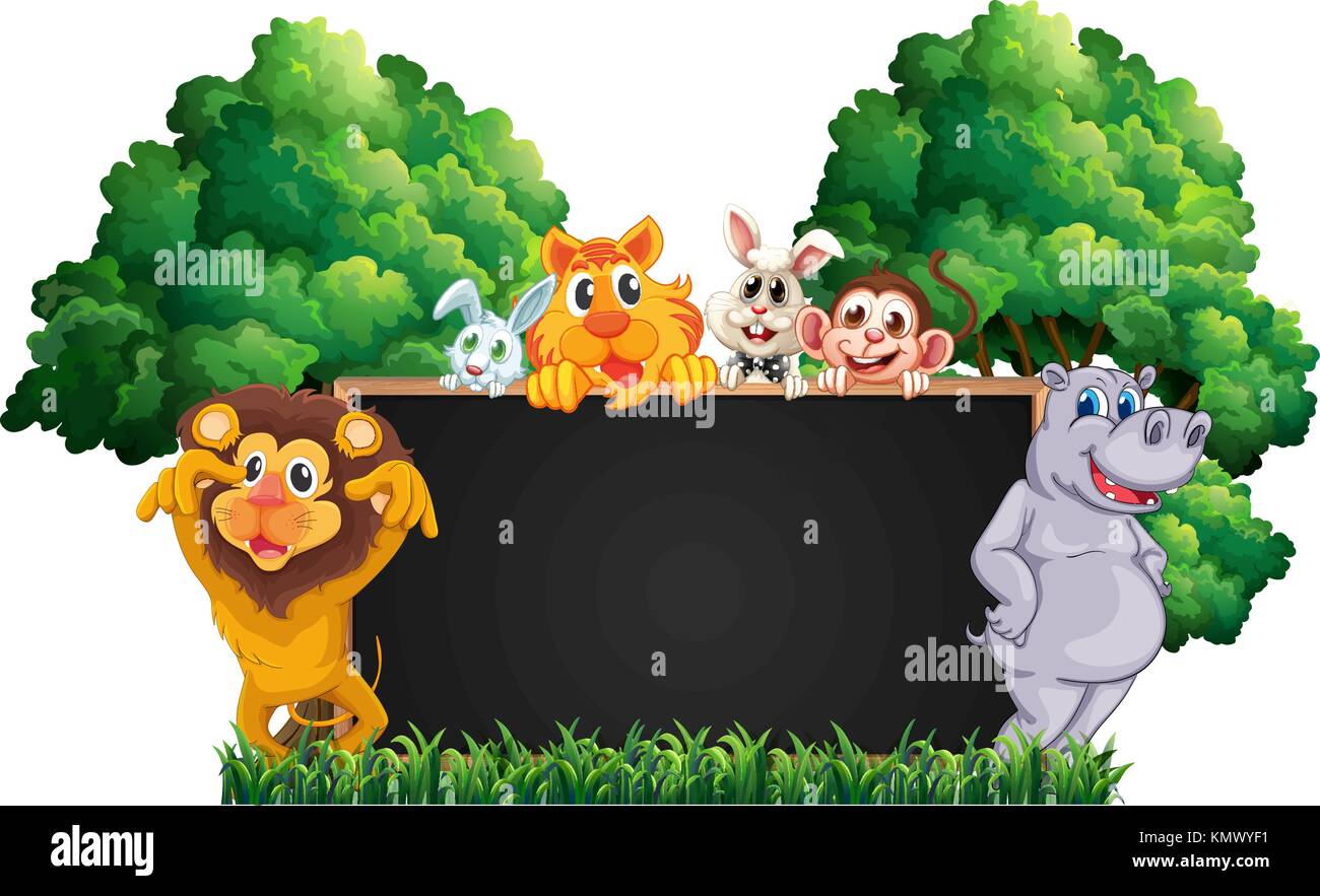 Blackboard with many animals in park illustration Stock Vector Image ...