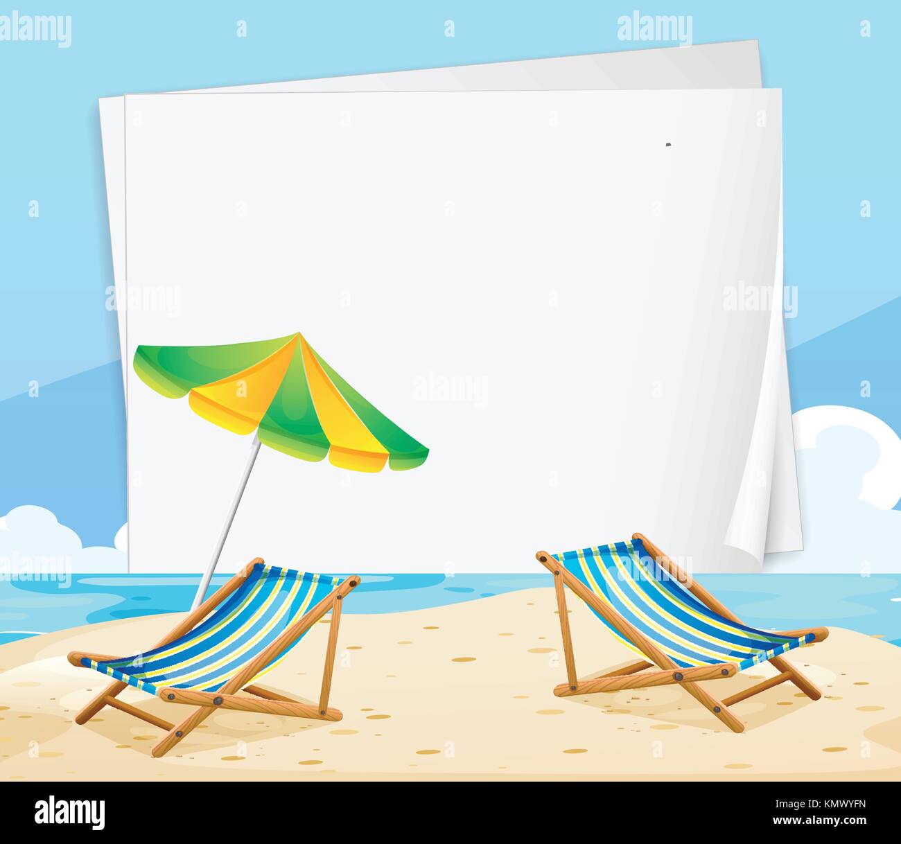 Paper template with chairs on the beach illustration Stock Vector Image ...