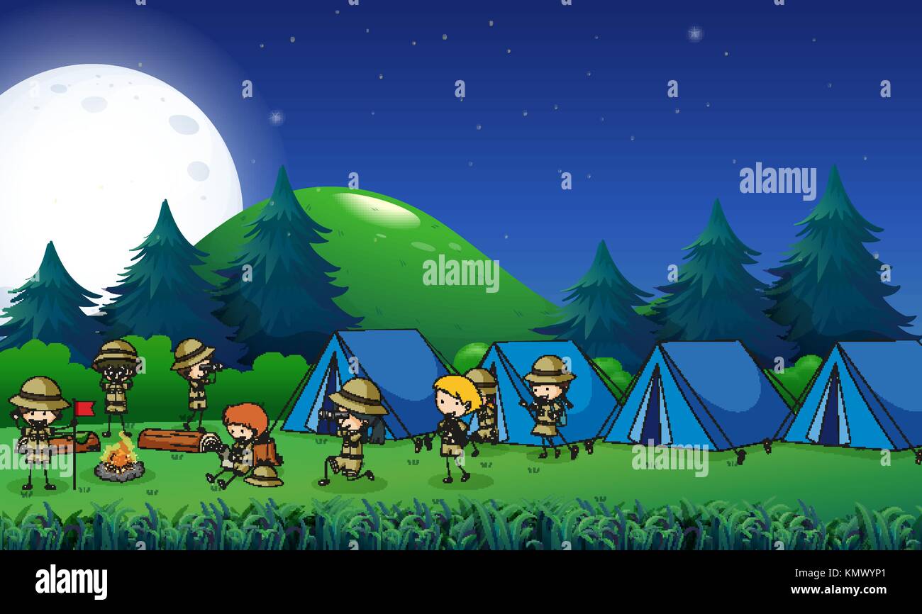 Kids camping out in the forest illustration Stock Vector Image & Art ...