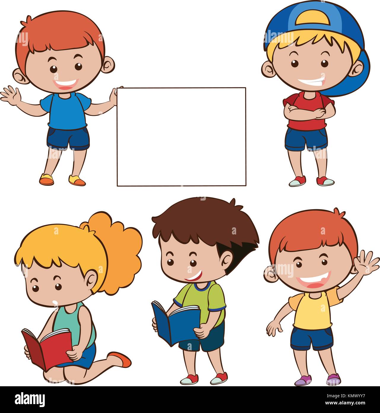 Happy children and white paper illustration Stock Vector Image & Art ...