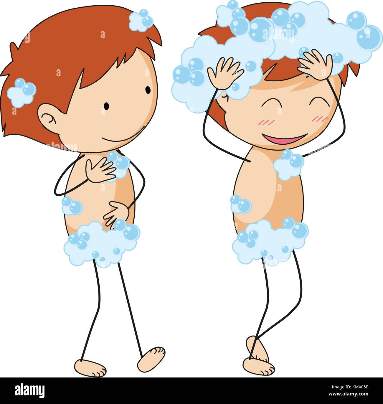 Two boys taking shower illustration Stock Vector