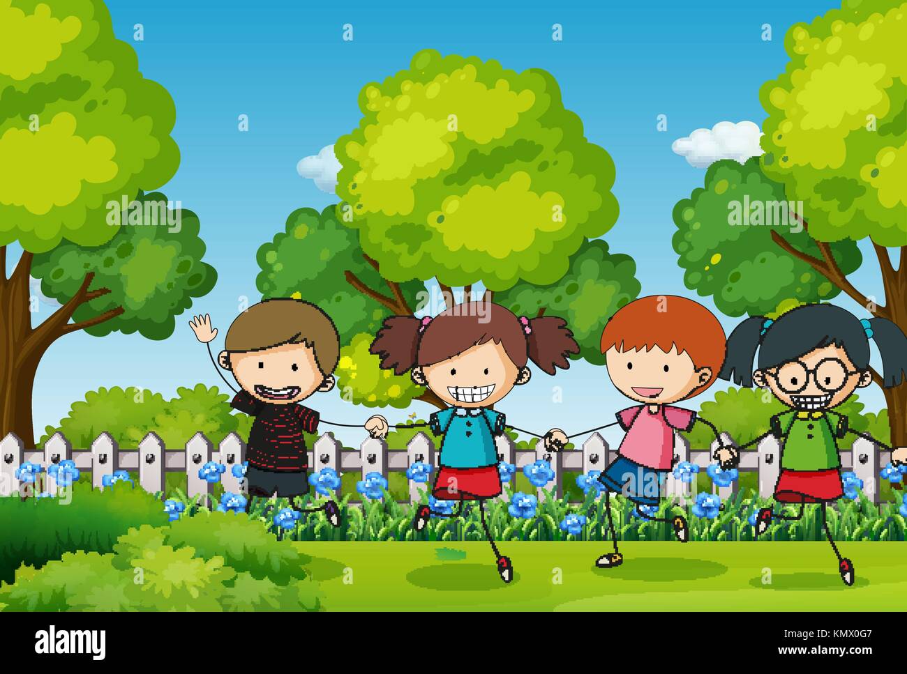Scene with four kids in the park illustration Stock Vector Image & Art ...