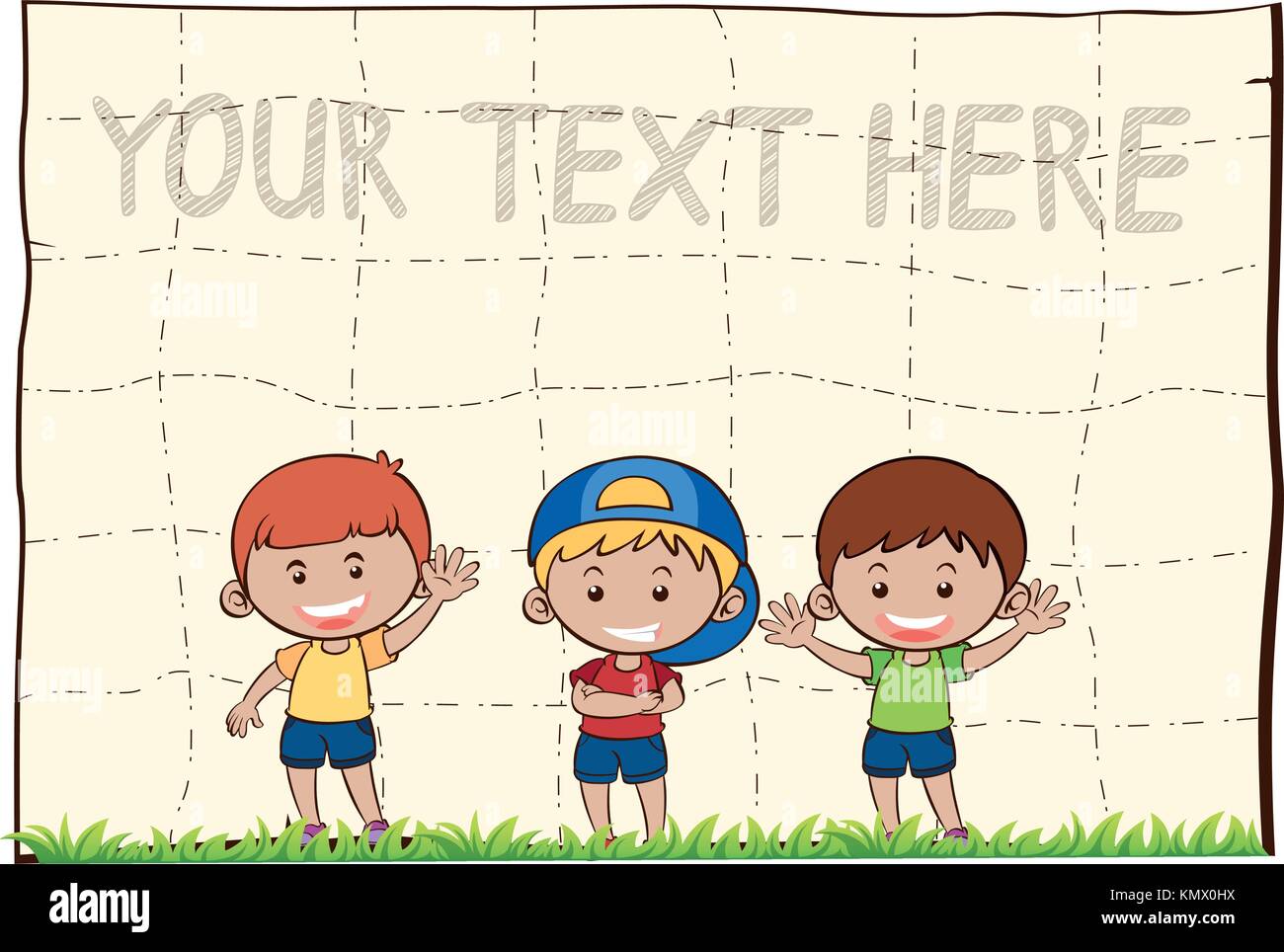 Blank paper with three happy boys illustration Stock Vector Image & Art ...
