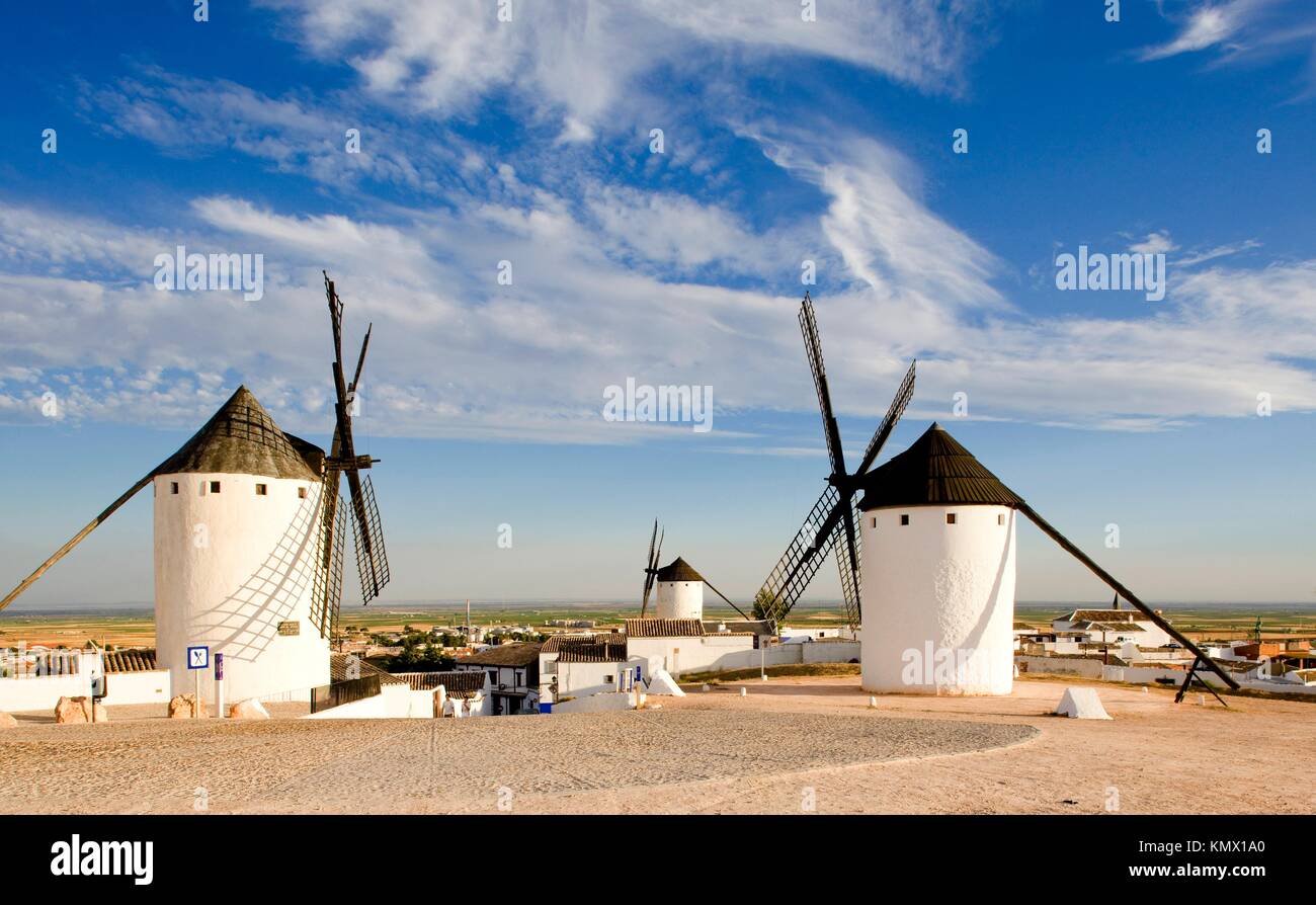 windmills, Campo de Criptana, Castile-La Mancha, Spain Stock Photo