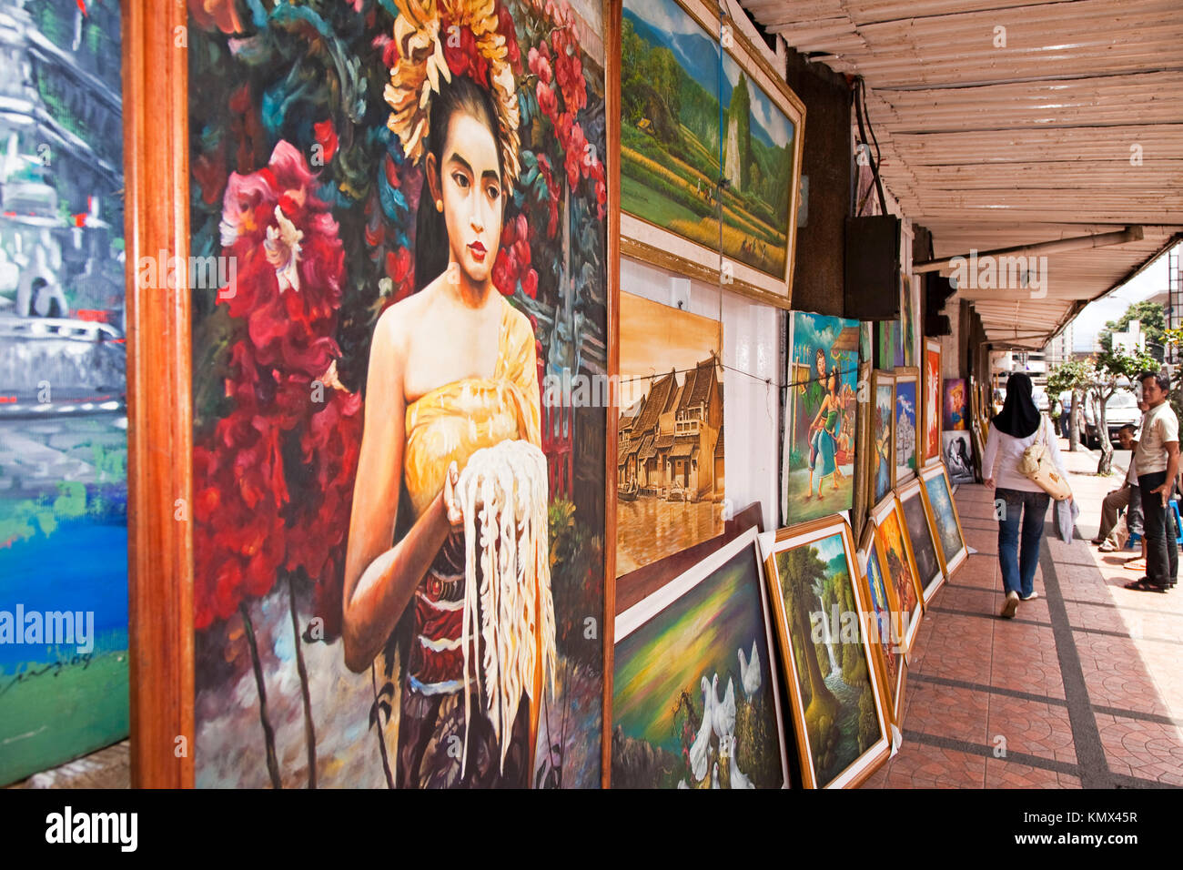 Paintings, street market,Bandung, Indonesia Stock Photo